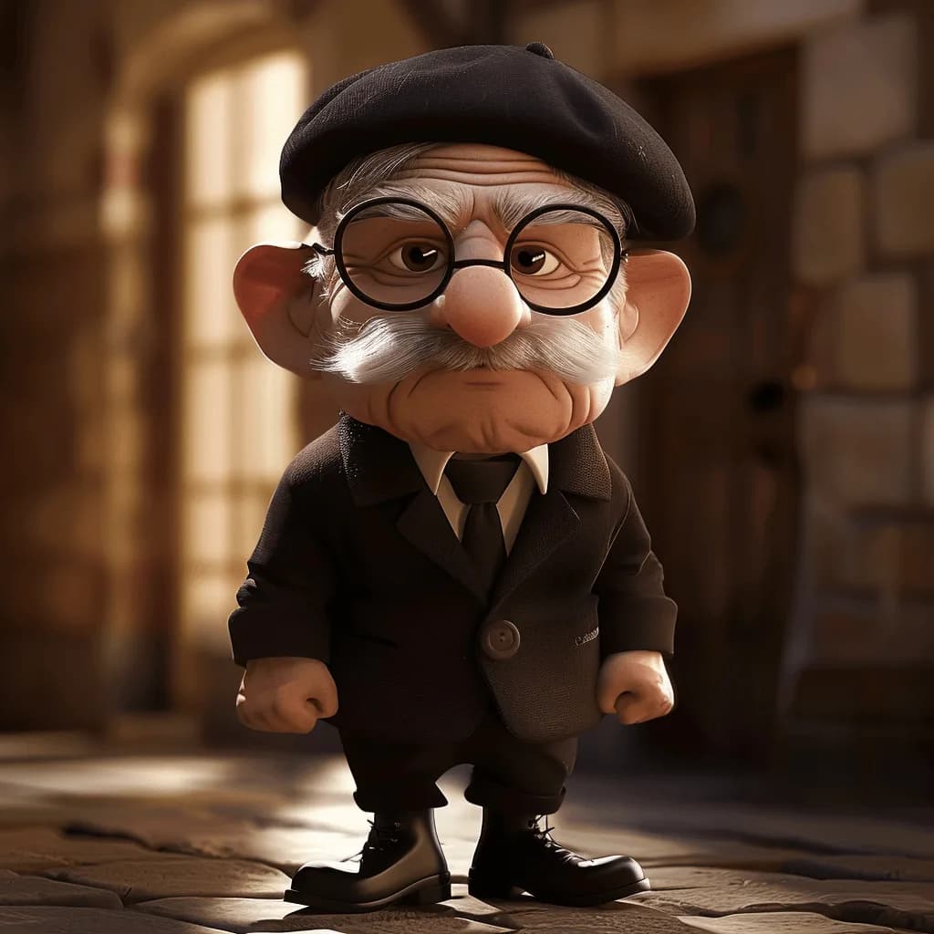 Old French artist in golden hour lighting